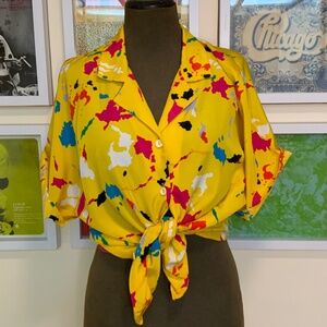 Vintage 90s Paint-Splatter Print Button-Up Shirt🎨